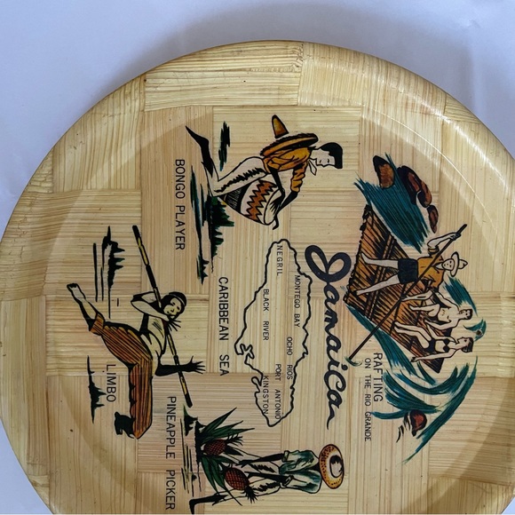 Vintage Bamboo Serving Wooden plate Jamaica Souvenir Mid Century Collectible - Picture 7 of 8